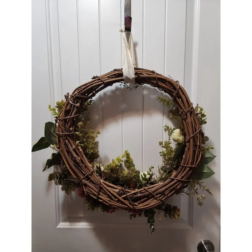 Handmade Grapevine Wreath Artificial Flowers Easter Spring Summer Door Decor 22